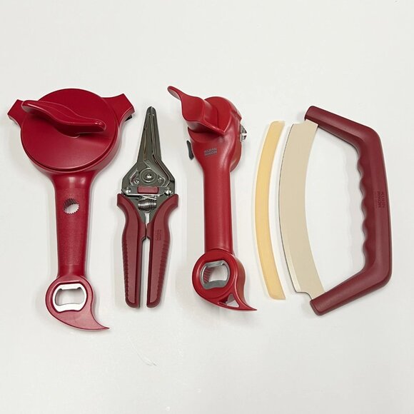 Kuhn Rikon Can Opener Jar Opener Mezzaluna Knife Shears NEW RED - Picture 1 of 10